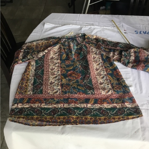 DEMOCRACY RUFFLE  FLORAL  LONG SLEEVES BOHO CHI BLOUSE SIZE LARGE - Picture 3 of 10